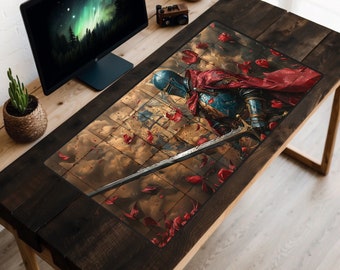 Knight of Roses Desk Mat, Medieval Knights Desk Pad, Coliseum Warrior Desk Topper, Mosaic Mousepad, Renaissance Tile Artwork, Champion
