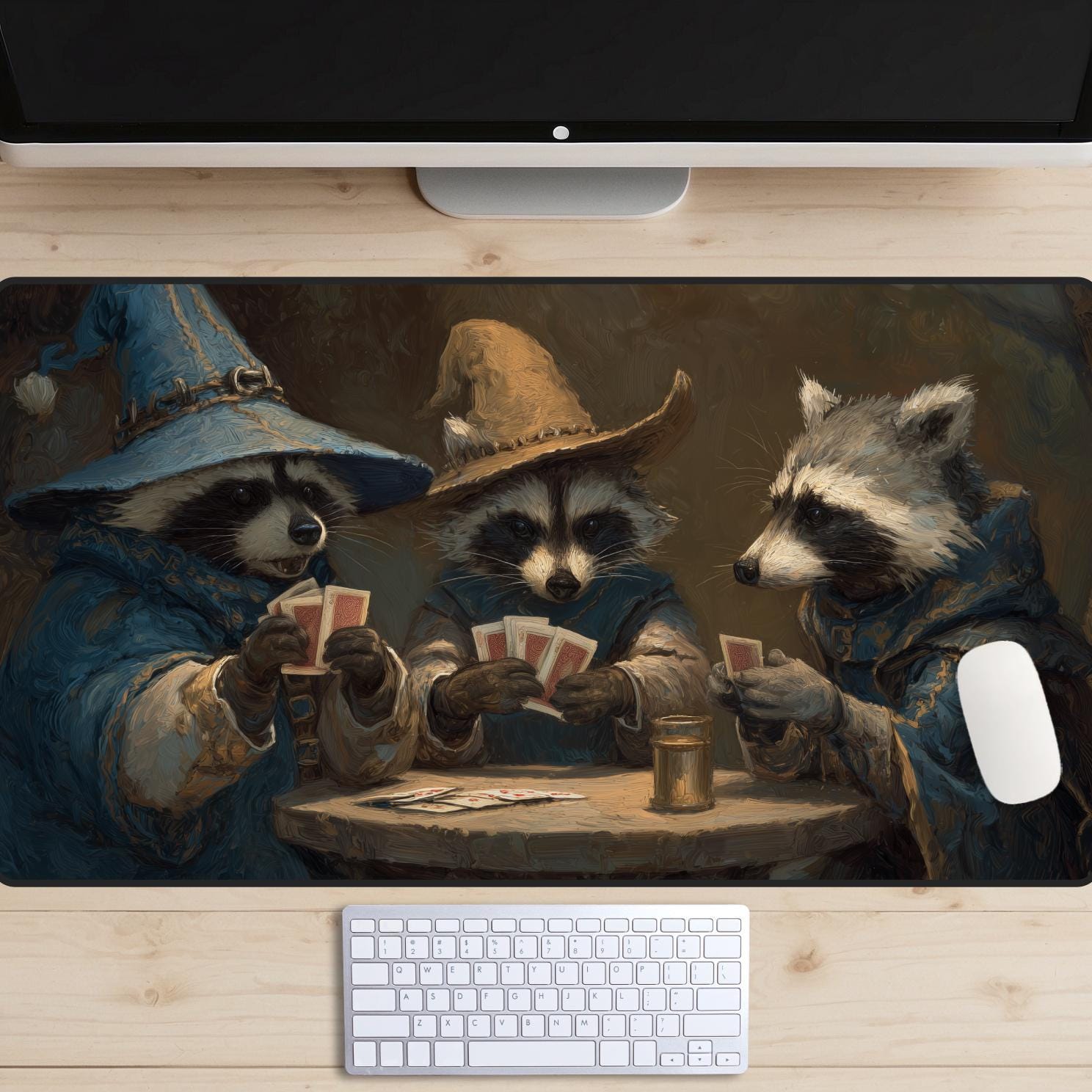 Desk Racoons Wizard Raccoons Playing Cards Desk Mat, Fantasy Card Game Play Mat ...