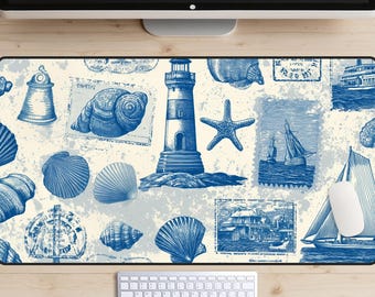 Nautical Theme Desk Mat, Beach Aesthetic Desk Pad, Ocean Lover Desk Topper, Sea Adventure Mousepad, Lighthouse Laptop Mat, Vintage Vibes