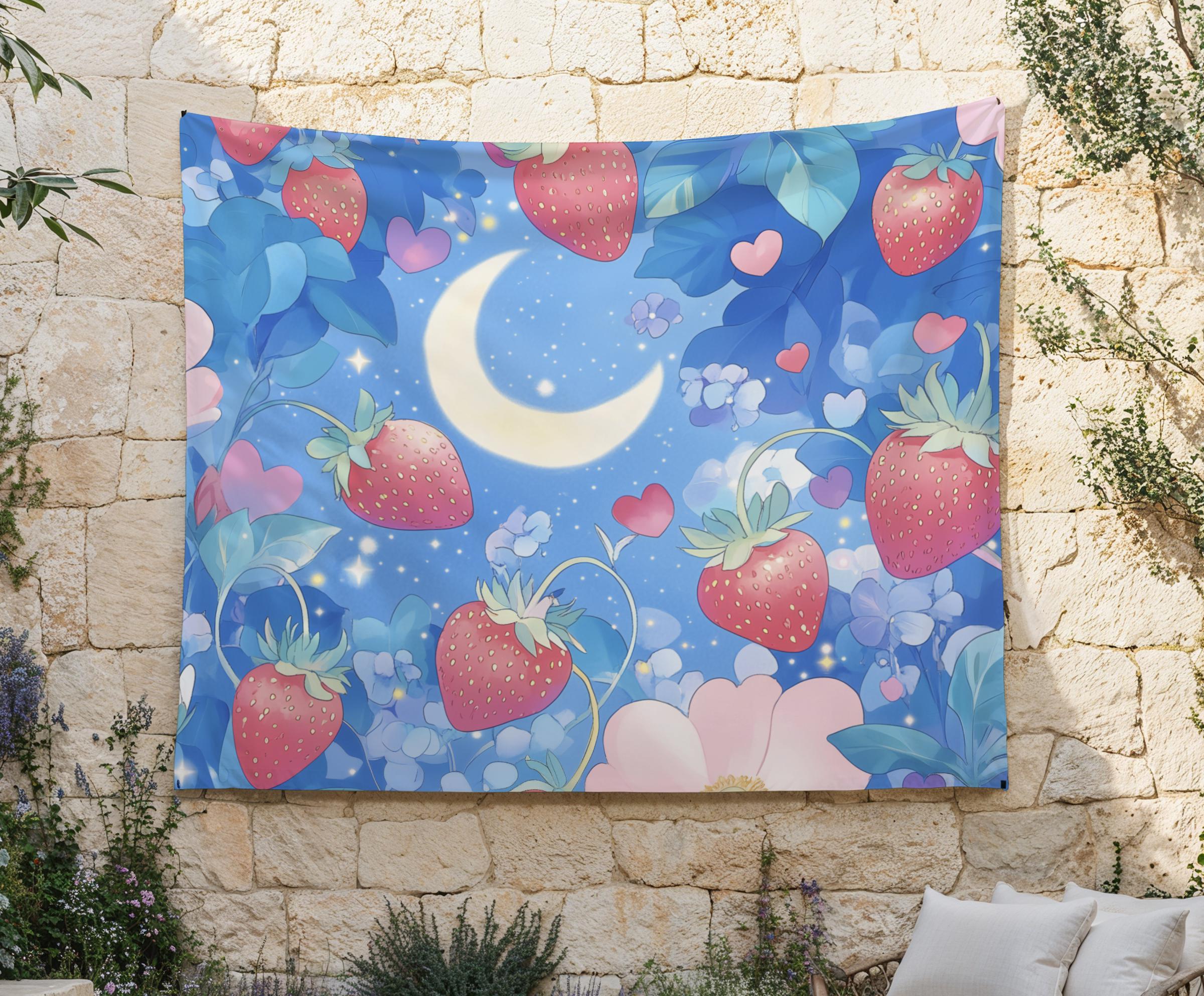 Strawberry Dream Tapestry, Strawberries in the Moonlight Cloth