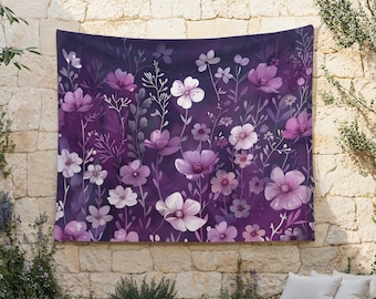 ウォールアート　パープル　ヴィンテージサリー　リメイクタペストリー 紫の花柄フォトタペストリー、すみれ色の花の壁掛け - Etsy 日本