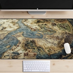 Tapete de mesa com mapa-múndi de fantasia detalhado, tapete de mesa do mundo superior, capa de mesa de aventura, presente para amantes de fantasia, tapete de jogo MTG, criador de mapas do velho mundo