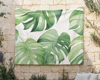 Monstera Leaves Tapestry, Botanical Wall Hanging, Nature Wall Decor, Green Tapestry, Cozy Aesthetic, Tropical Wall Decor, Plant Lover Gift