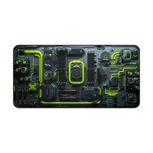 Neongrön Cyberpunk kretskortsskrivbordsmatta, Mecha-skrivbordsunderlägg, Sci-fi-musmatta, Laptopmatta för hårdvara, FPS-spel, Framtida industri, Stordator bild 6