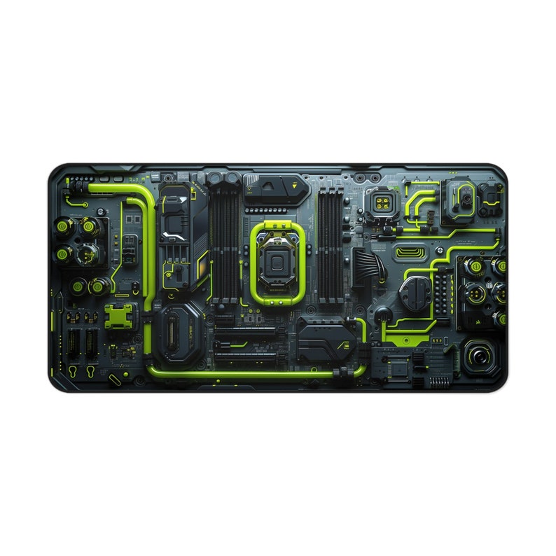 Neongrön Cyberpunk kretskortsskrivbordsmatta, Mecha-skrivbordsunderlägg, Sci-fi-musmatta, Laptopmatta för hårdvara, FPS-spel, Framtida industri, Stordator bild 6