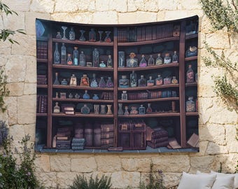 Little Potion Shop Tapestry, Alchemist Store Wall Hanging, Witch Cottage Wall Decor, Wizard Laboratory Wall Art, Lofi Fantasy, Magic Bottles