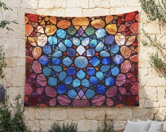 Stained Glass Tapestry, Stained Glass Window Wall Hanging, Cathedral Wall Art, Trendy Wall Decor, Stain Glass Background Cloth, Sun Catcher