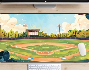 Baseball Field Desk Mat, Baseball Diamond Desk Pad, Softball, Vintage Art Mousepad, Retro Illustration Desk Topper, Ball Game Laptop Mat