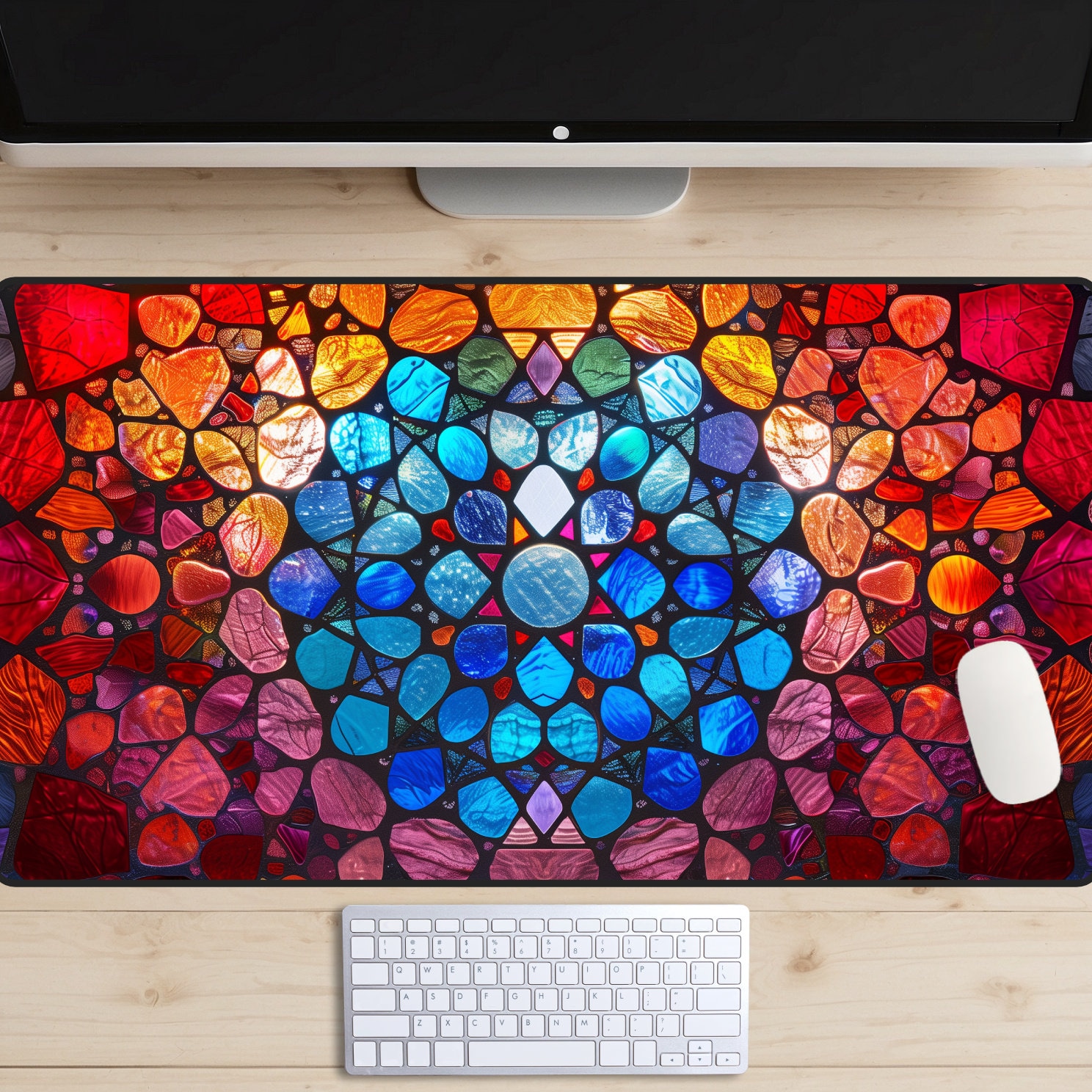 Stained Mat Stained Glass Desk Mat, Stained Glass Window Desk Pad, Cathedral Art ...