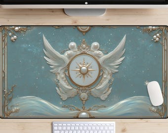 Gilded Pearls Desk Mat, Art Deco Desk Pad, Art Nouveau Desk Topper, Celestial Aesthetic Mousepad, Angel's Gate Laptop Mat, Starry Night Sky