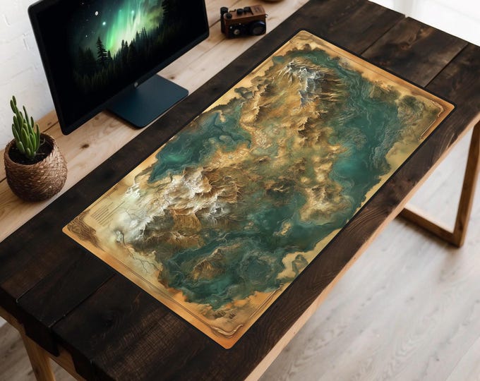 World Building Map Desk Mat, Fantasy Continent Desk Pad, Video Game Map Desk Topper, Over World Mousepad, Vintage Aesthetic, Cartography