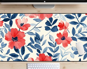 Serene Flowers Desk Mat, Cottagecore Deskmat, Floral Desk Mat, Flower Mouse Pad, Botanical Desk Mat, Nature Desk Decor, Vintage Deskmat