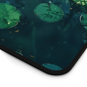 Green Lily Pad Desk Mat, Water Lilies Mouse Pad, Pond Desk Mat, Stream Play Mat, Tranquil Desk Mat, Botanical Desk Mat, Plant Desk Mat, Lofi image 4