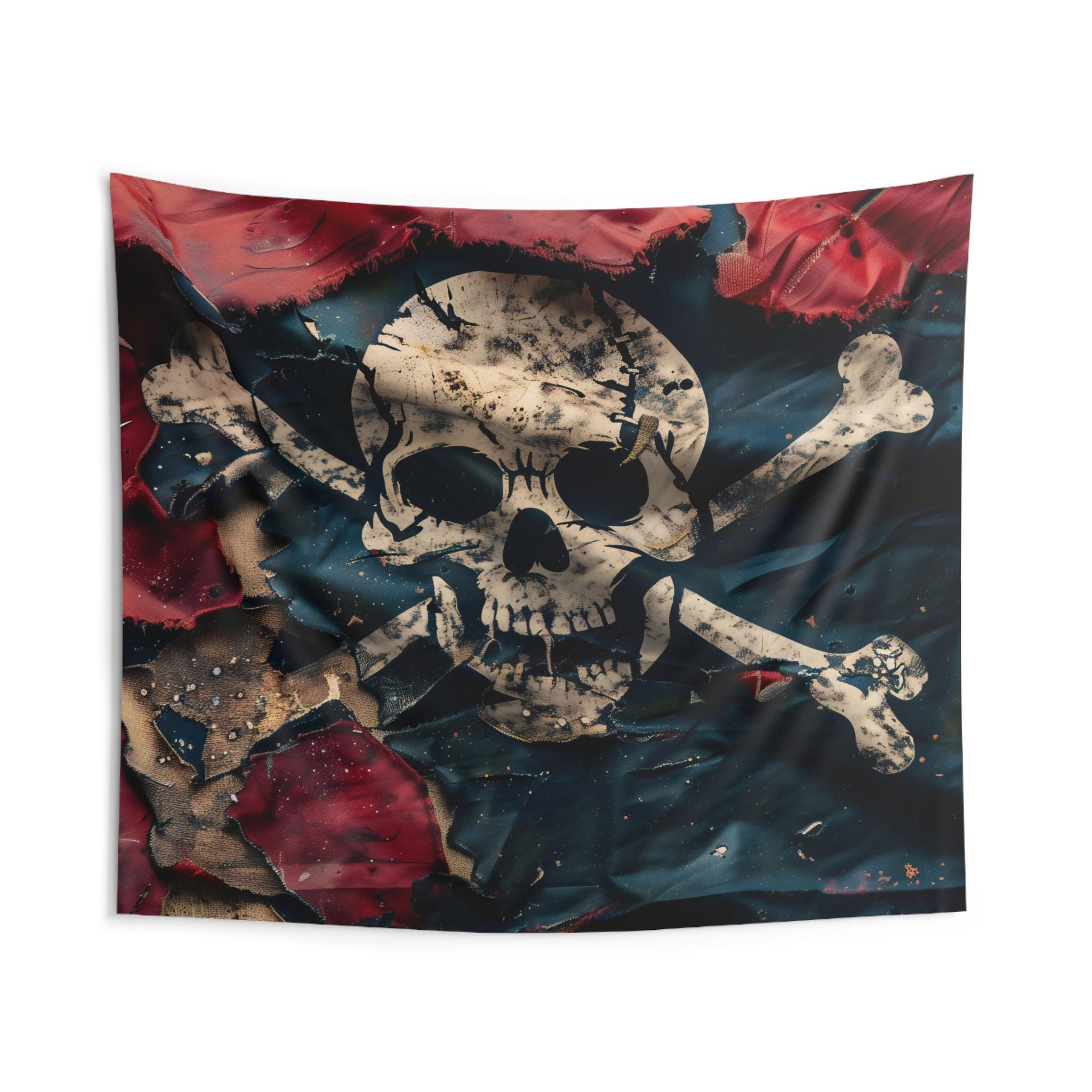 赤と黒の海賊旗タペストリー、ドクロと骨、MTG 壁飾り、ファンタジー