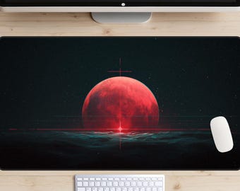 Dark Star Field Desk Mat, Red Moon Desk Pad, Space Opera Desk Topper, Sci Fi Mousepad, Atmospheric Laptop Mat, Outer Space Desk Mat, Planet
