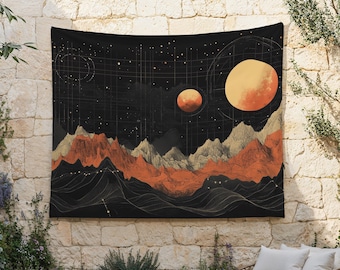 Geometry of the Planets Tapestry, Topographic Planet Map Wall Hanging, Outer Space Wall Art, Mars Wall Cloth, Interstellar, Universe, Orbit