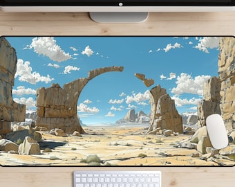 Desert Gate Desk Mat, Desert Sky Desk Pad, Fantasy Landscape Mousepad, Sci-fi Desk Topper, Video Game Art, Clouds Laptop Mat, Anime Art