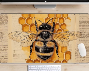 Tapete de mesa com estampa de abelha rainha, tapete de mesa com estampa de abelha, capa de mesa com estampa de favo de mel, mousepad com estampa de inseto vintage, tapete para laptop com página de livro, abelhas