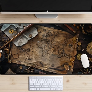 Schreibtischunterlage, Piraten Karte, MTG Spielmatte, Lorcana Spielmatte, alte Piraten Schatzkarte, Spielset, Schreibtischunterlage, großes Mousepad