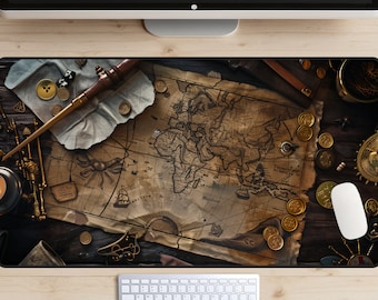 Pirate Map Desk Mat, MTG Play Mat, Fantasy Desk Pad, Lorcana Game Mat, Gaming Setup, Old Pirates Treasure Map, Rustic Desk, Large Mousepad