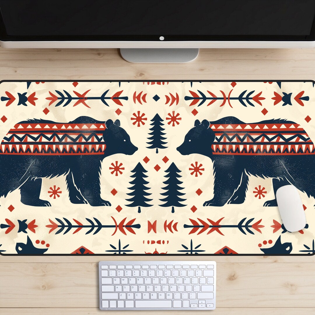 Bear Patterns Desk Mat, Bear Blanket Theme Desk Pad, Camping Aesthetic ...