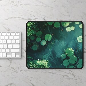 Green Lily Pad Desk Mat, Water Lilies Mouse Pad, Pond Desk Mat, Stream Play Mat, Tranquil Desk Mat, Botanical Desk Mat, Plant Desk Mat, Lofi image 3