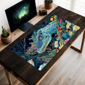 Wild Raptor Desk Mat, Dinosaur Desk Pad, Reptile Mousepad, Jurassic Desk Topper, Colorful Laptop Mat, Velociraptor Play Mat, Bright Colors