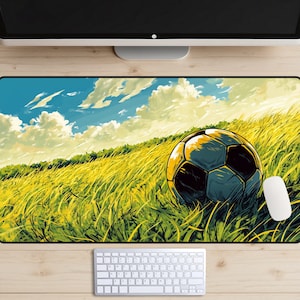 Soccer Ball in a Field Desk Mat, Soccer Desk Pad, Futebol Mousepad, Futbol Desk Topper, Sports Laptop Mat, Beautiful Game, Athlete Gift