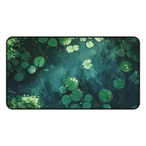 Green Lily Pad Desk Mat, Water Lilies Mouse Pad, Pond Desk Mat, Stream Play Mat, Tranquil Desk Mat, Botanical Desk Mat, Plant Desk Mat, Lofi image 7