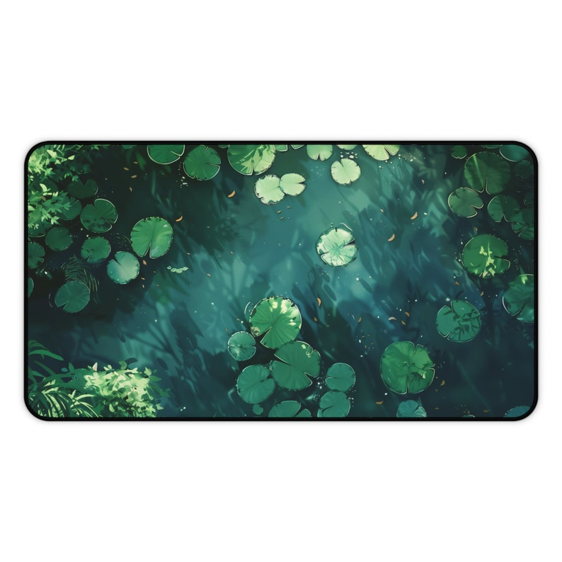Green Lily Pad Desk Mat, Water Lilies Mouse Pad, Pond Desk Mat, Stream Play Mat, Tranquil Desk Mat, Botanical Desk Mat, Plant Desk Mat, Lofi image 7