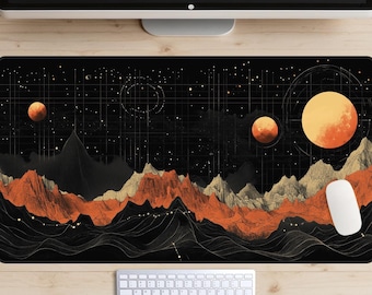 The Geometry of the Planets Desk Mat, Topographic Planet Map Desk Pad, Outer Space Desk Topper, Mars Mousepad, Interstellar, Universe, Orbit