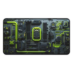 Neongrön Cyberpunk kretskortsskrivbordsmatta, Mecha-skrivbordsunderlägg, Sci-fi-musmatta, Laptopmatta för hårdvara, FPS-spel, Framtida industri, Stordator bild 7