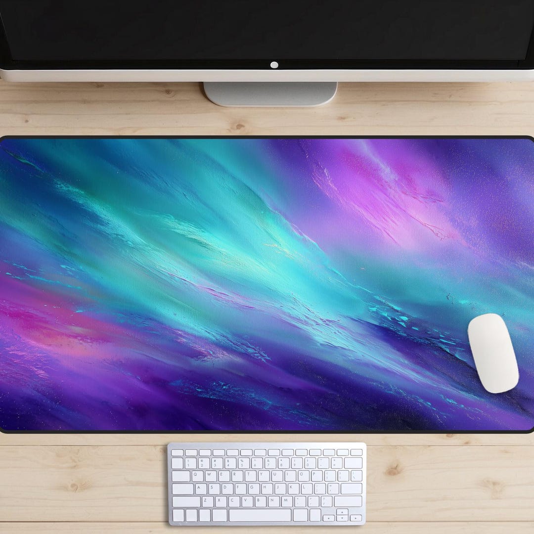Minimalist Neon Colors Desk Mat, Turquoise & Violet Fluid Art Mouse Pad ...