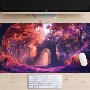 Enchanted Gate Desk Mat, Gateway To Another World Desk Pad, Fairycore Desk Topper, Magical Woods Mousepad, Pink Gradient Mousepad, Dreamy