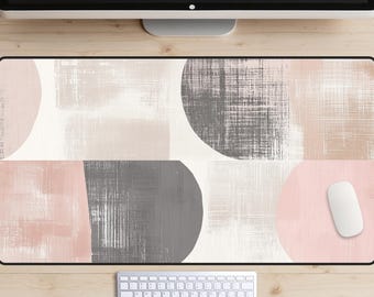 Cozy Aesthetic Desk Mat, Muted Colors Desk Pad, Minimalist Decor Desk Topper, Abstract Painting Laptop Mat, Trendy Workspace, Beige, Pink