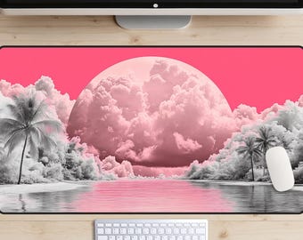 Synthwave Summer Desk Mat, Pink Paradise Desk Pad, Neon Vaporwave Desk Topper, Retro Psychedelic Mousepad, Vibrant Pop Art Laptop Mat, Fun