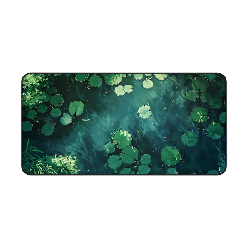 Green Lily Pad Desk Mat, Water Lilies Mouse Pad, Pond Desk Mat, Stream Play Mat, Tranquil Desk Mat, Botanical Desk Mat, Plant Desk Mat, Lofi image 6