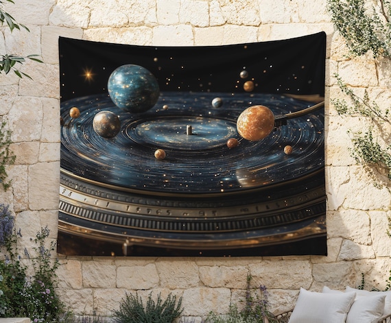 Cosmic Turntable Tapestry, Record Player Galaxy Wall Hanging