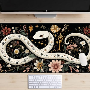 Tapete de mesa de tapeçaria de cobra branca, tapete de mesa de serpente mágica, capa de mesa de decoração de castelo medieval, vibrações de fantasia antigas, mousepad Dark Academia