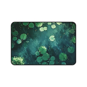 Green Lily Pad Desk Mat, Water Lilies Mouse Pad, Pond Desk Mat, Stream Play Mat, Tranquil Desk Mat, Botanical Desk Mat, Plant Desk Mat, Lofi image 8