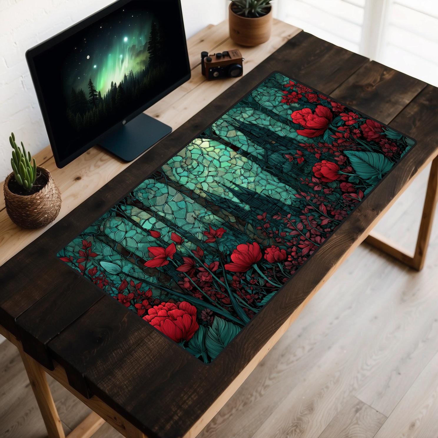 Stained Mat Gothic Stained Glass Garden Desk Mat, Stain Glass Cathedral Windows ...