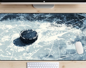 Hockey Puck On Ice Desk Mat, Ice Hockey Mousepad, Worn Puck Desk Pad, Winter Sports Desk Topper, Athlete Laptop Mat, Sports Fan Gift, Rink