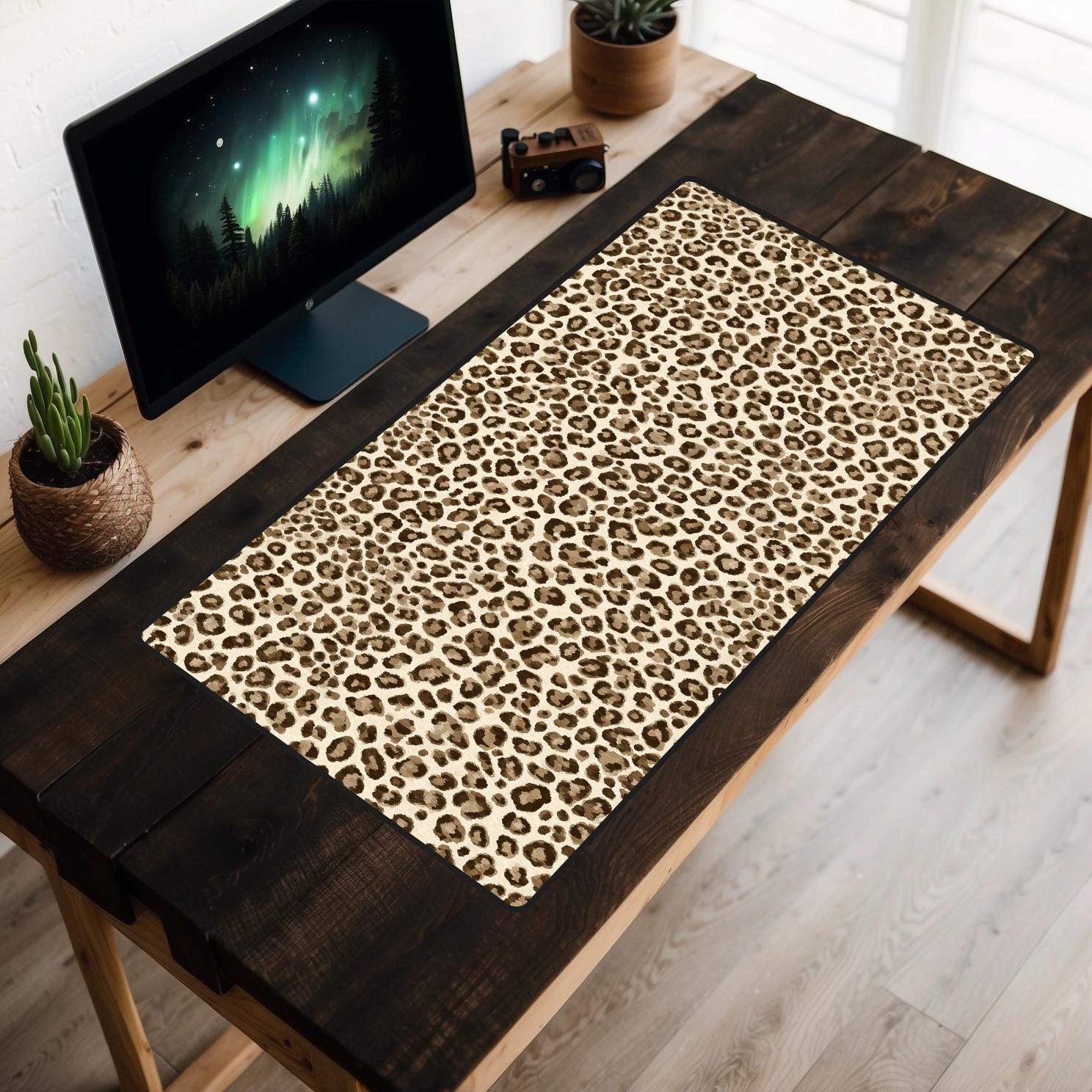 Classic Leopard Print Desk Mat, Glam Animal Print Mouse Pad, Large
