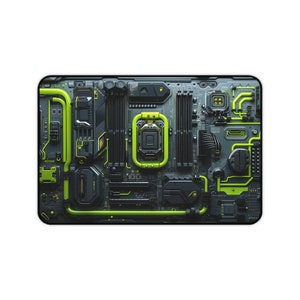 Neongrön Cyberpunk kretskortsskrivbordsmatta, Mecha-skrivbordsunderlägg, Sci-fi-musmatta, Laptopmatta för hårdvara, FPS-spel, Framtida industri, Stordator bild 8