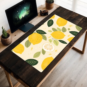 Lemon Grove Desk Mat, Lemons Desk Pad, Retro 1950s 1960s Wallpaper Mousepad, Vintage Aesthetic Laptop Mat, Botanical Fruit Mouse Pad, Boho