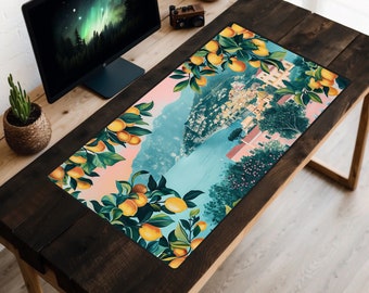 Vintage Italy Travel Poster Desk Mat, Amalfi Coast Desk Pad, Italian Vacation Mousepad, Retro Lemons Desk Topper, European Aesthetic, Ocean