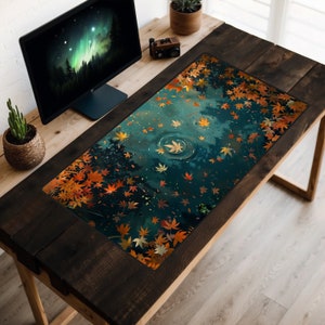 Ahornblätter Schreibtischmatte, Herbst Blätter im Wasser Mauspad, Teich Schreibtischmatte, Bach Spielmatte, Ruhige Schreibtischmatte, Botanische Schreibtischmatte, Lofi Blatt