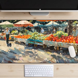 Farmer&#39;s Market Painting Desk Mat, Fruits and Vegetables Shop Desk Pad, Oil Painting Mousepad, Vintage Aesthetic Desk Topper, French Market