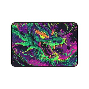 Wild Neon Dragon Desk Mat, Rad 90's Desk Pad, Vibrant Purple and Green Desk Topper, Cyberpunk Style Graffiti Mousepad, Urban Pop Art, Gaming image 8