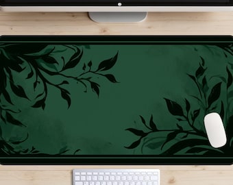 Gothic Botanical Desk Mat, Dark Green Leaf Mouse Pad, Moody Greenhouse Desk Pad, Eerie Plant Art, Dark Academia Decor, Gaming Mat
